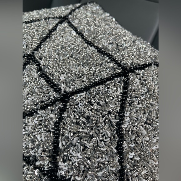 Halloween Beaded Spiderweb Throw Pillow - Black & Silver NEW - Picture 2 of 2